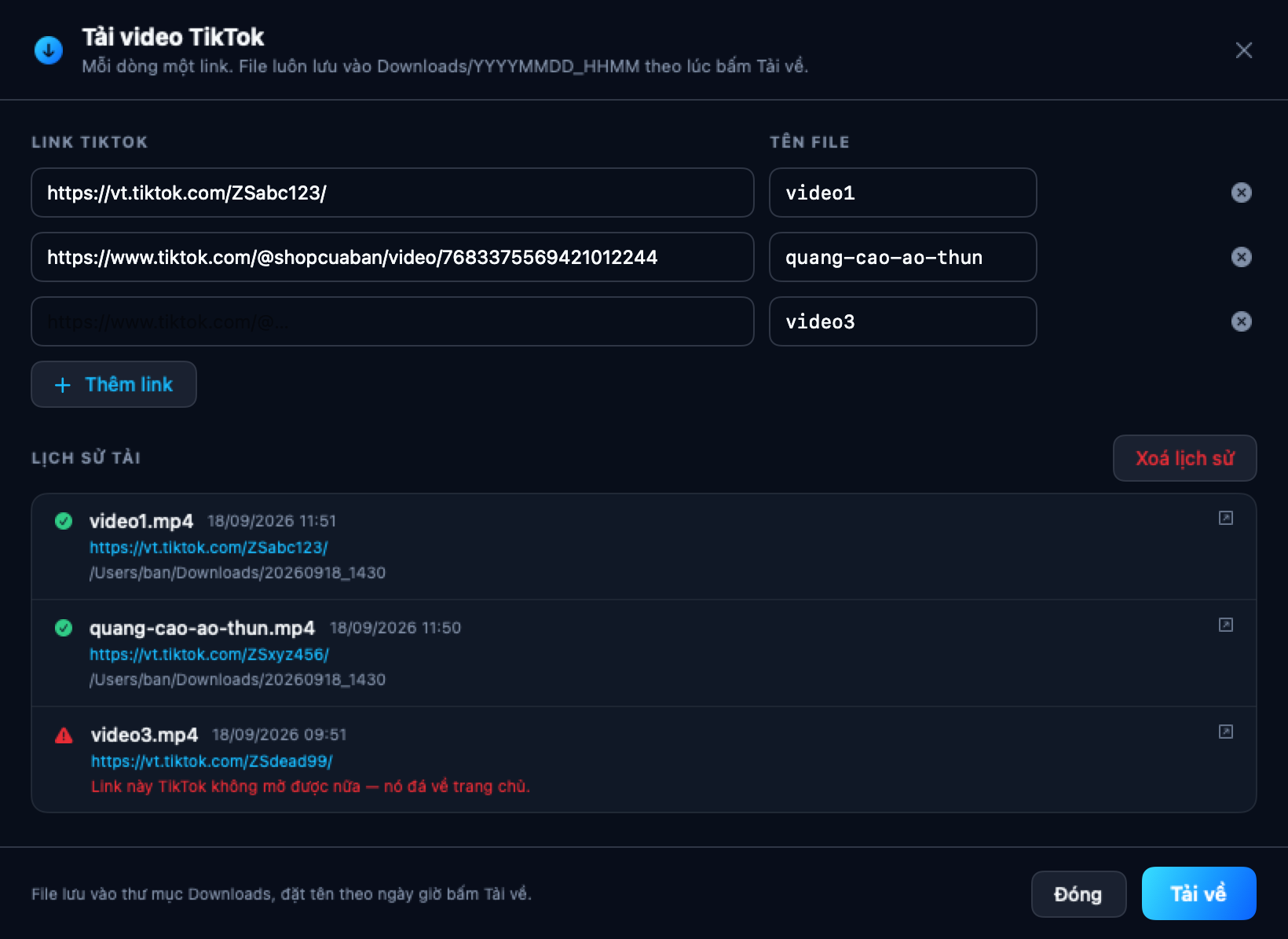 Màn tải nhiều video TikTok một lượt