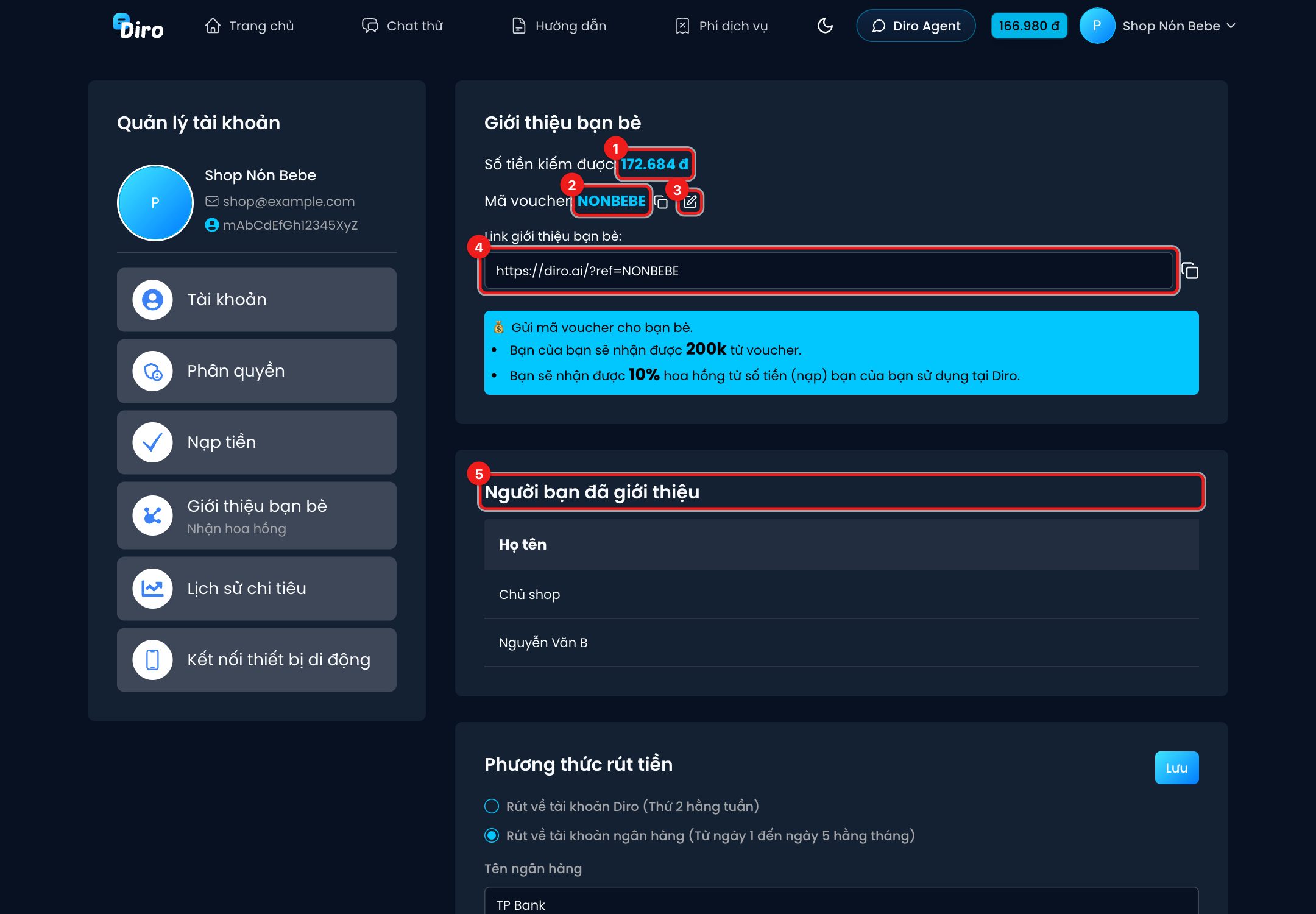 Mã voucher và link giới thiệu