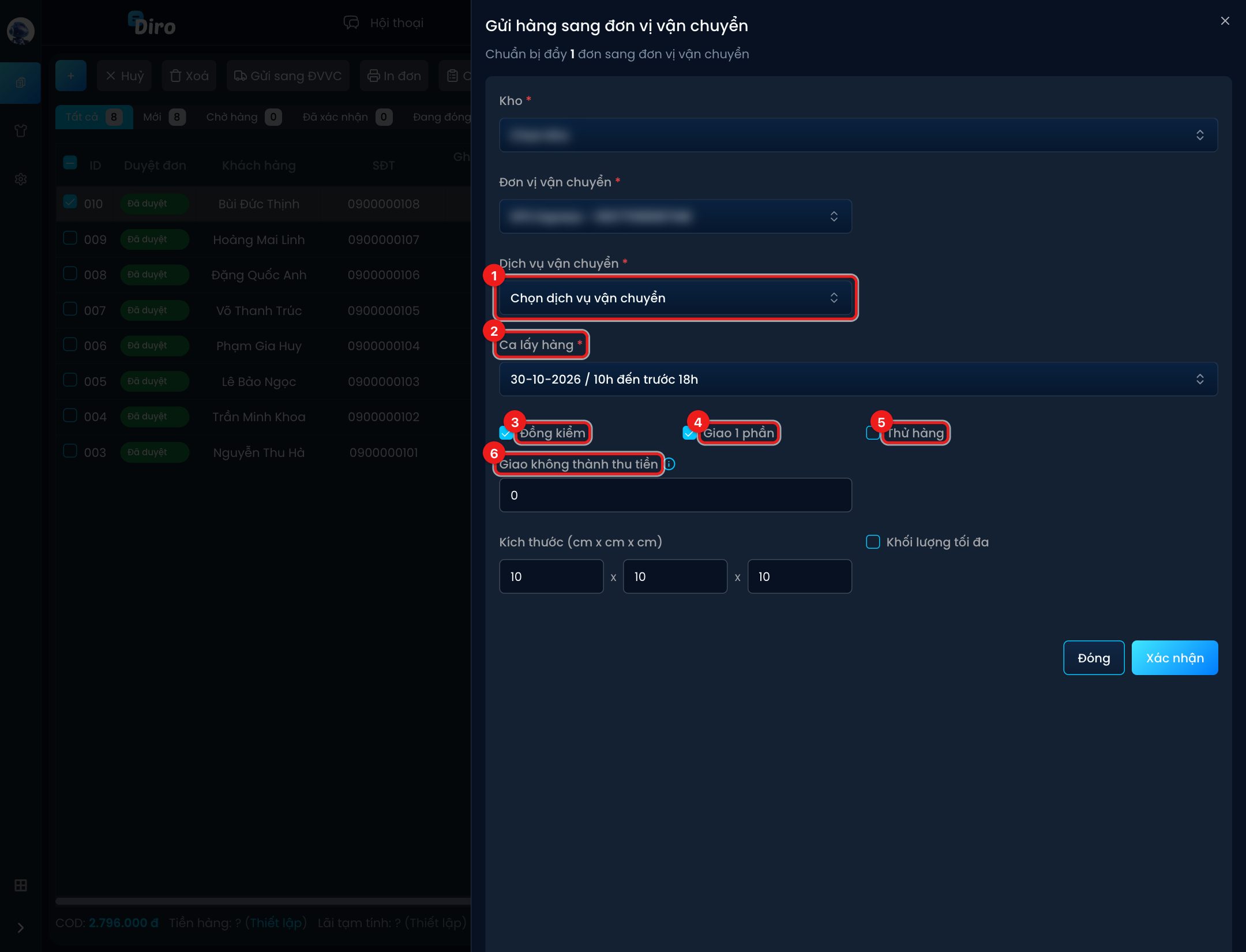 Tuỳ chọn khi gửi đơn SPX