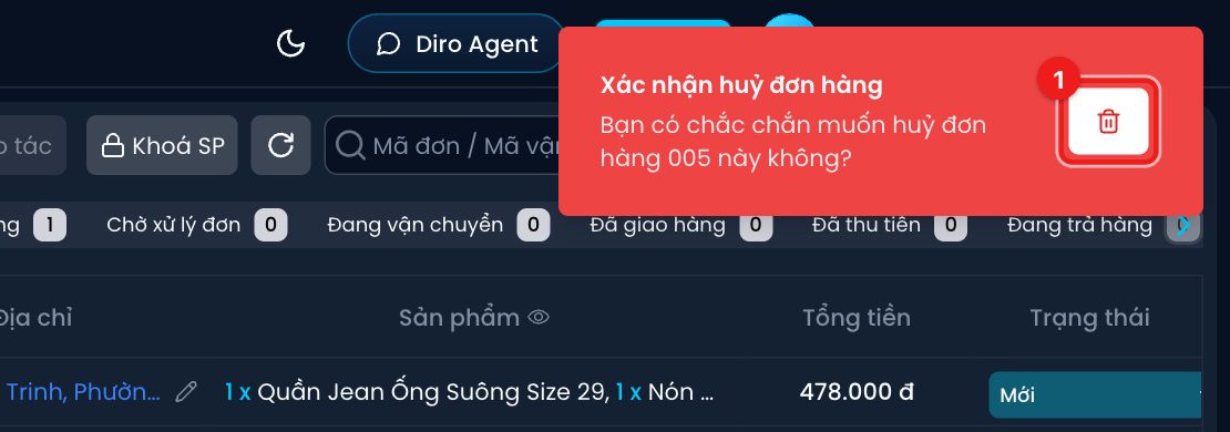 Xác nhận huỷ đơn