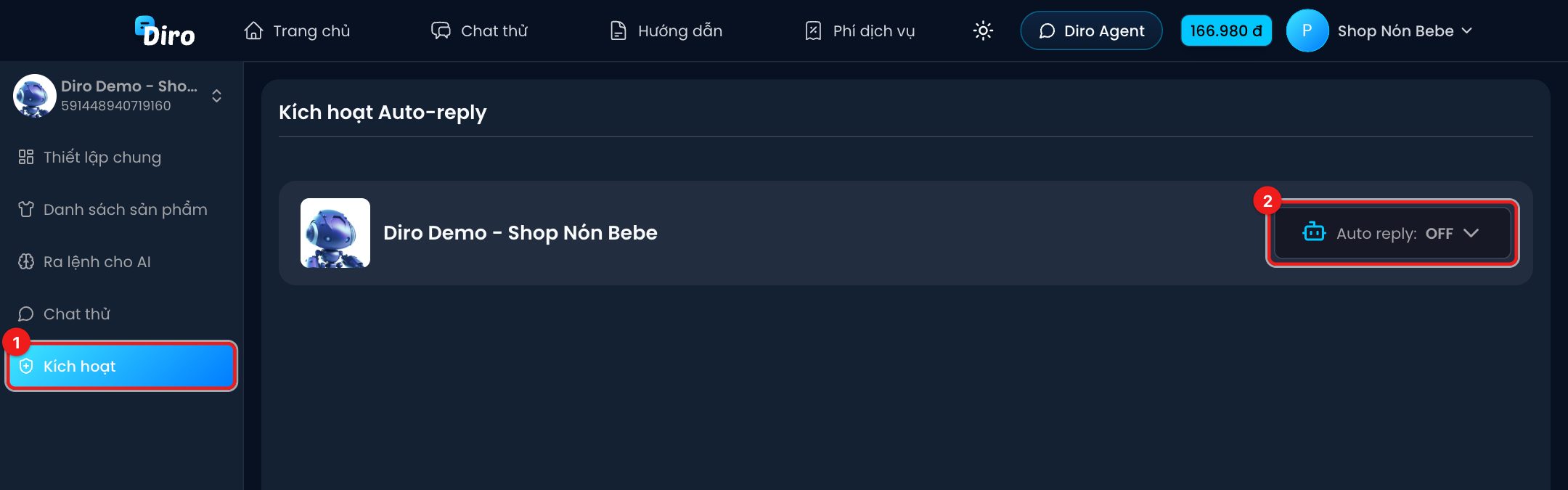 Trang Kích hoạt Auto-reply