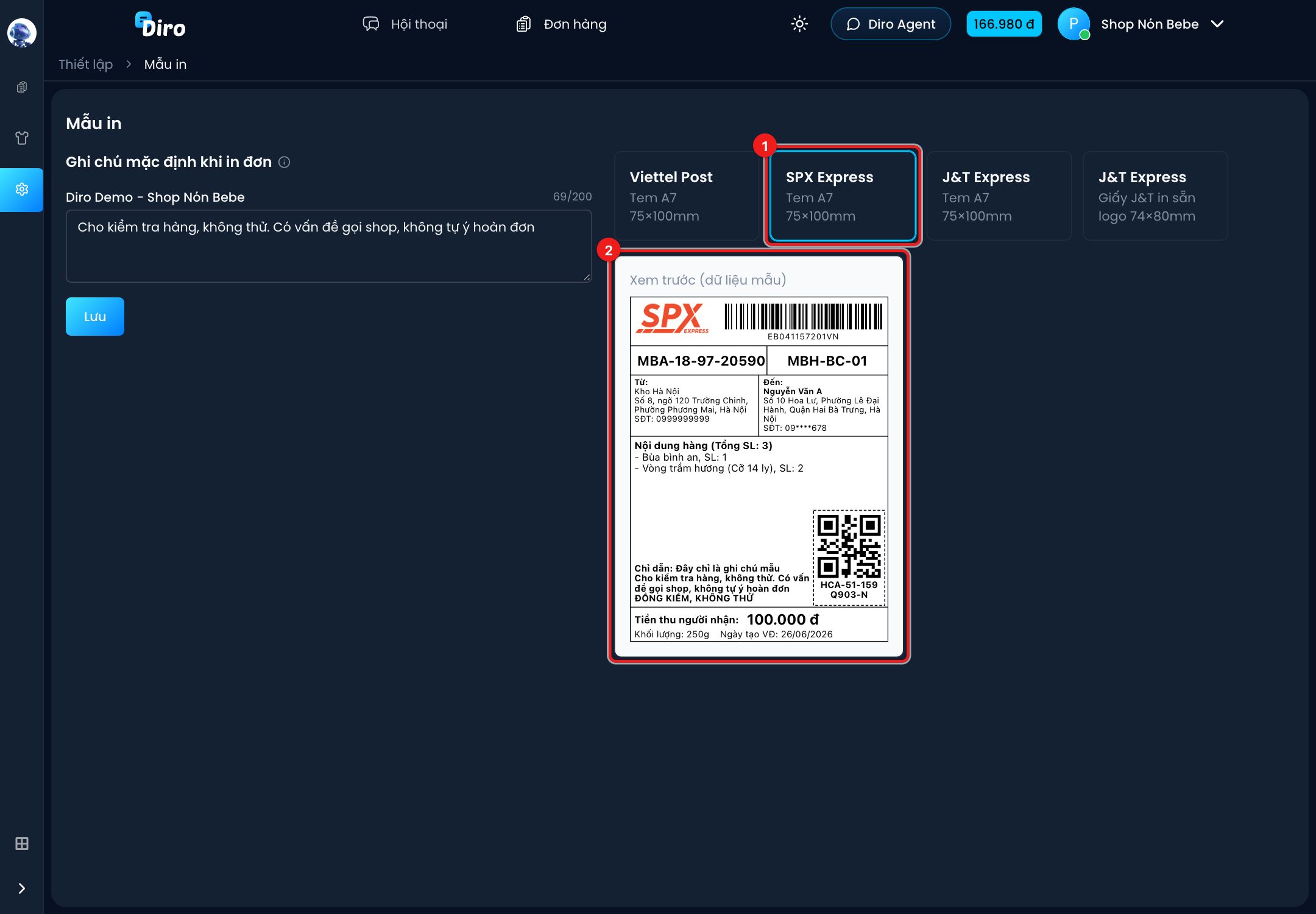Xem trước tem SPX