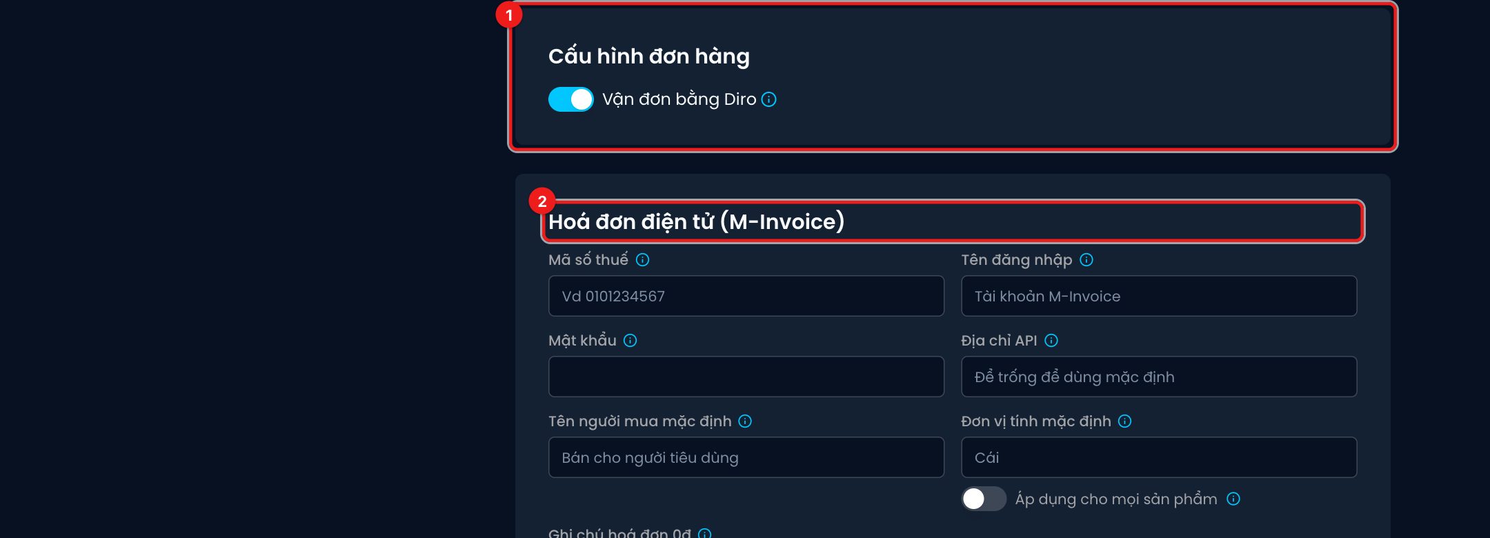 Cấu hình đơn hàng