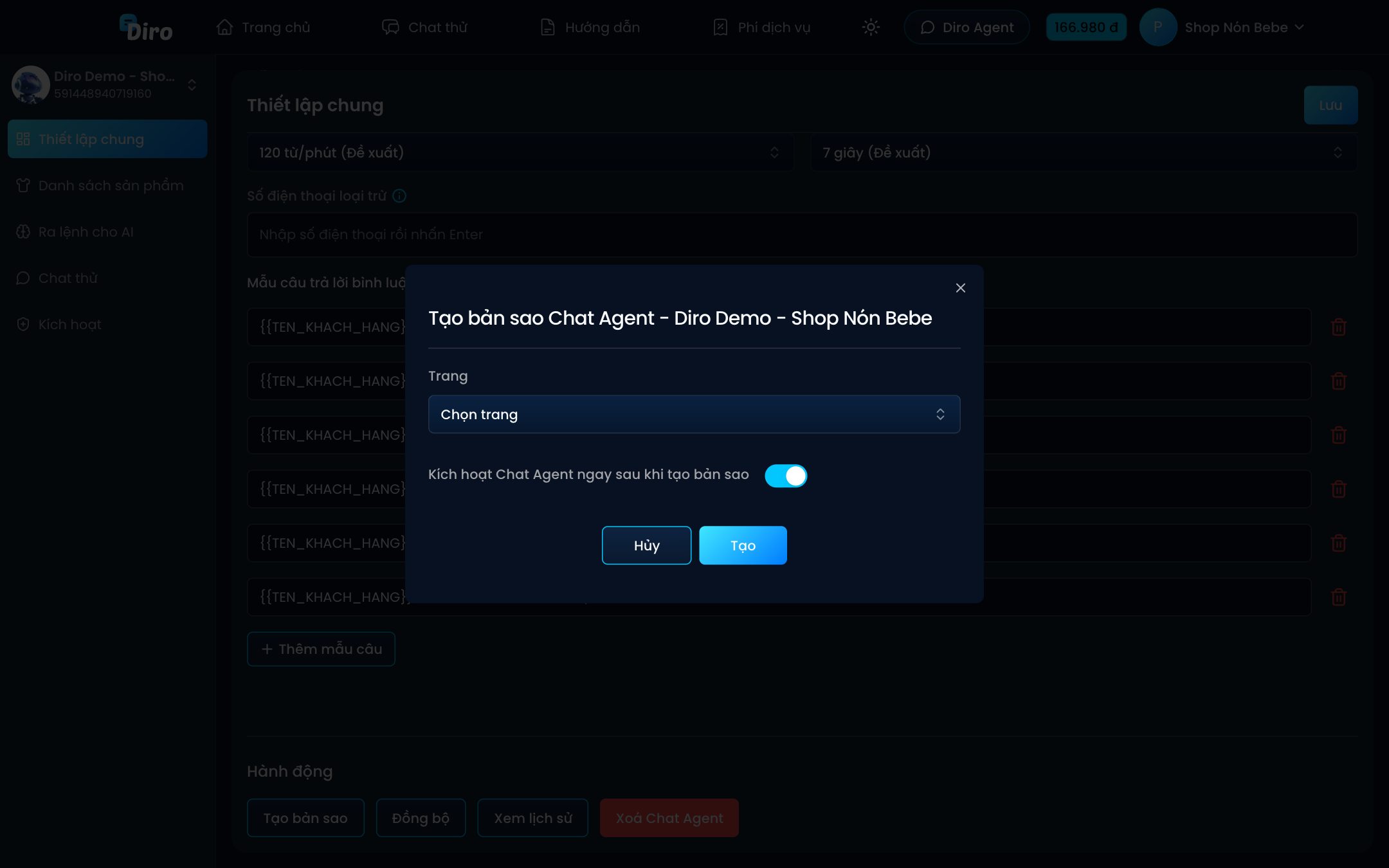 Tạo bản sao Chat Agent