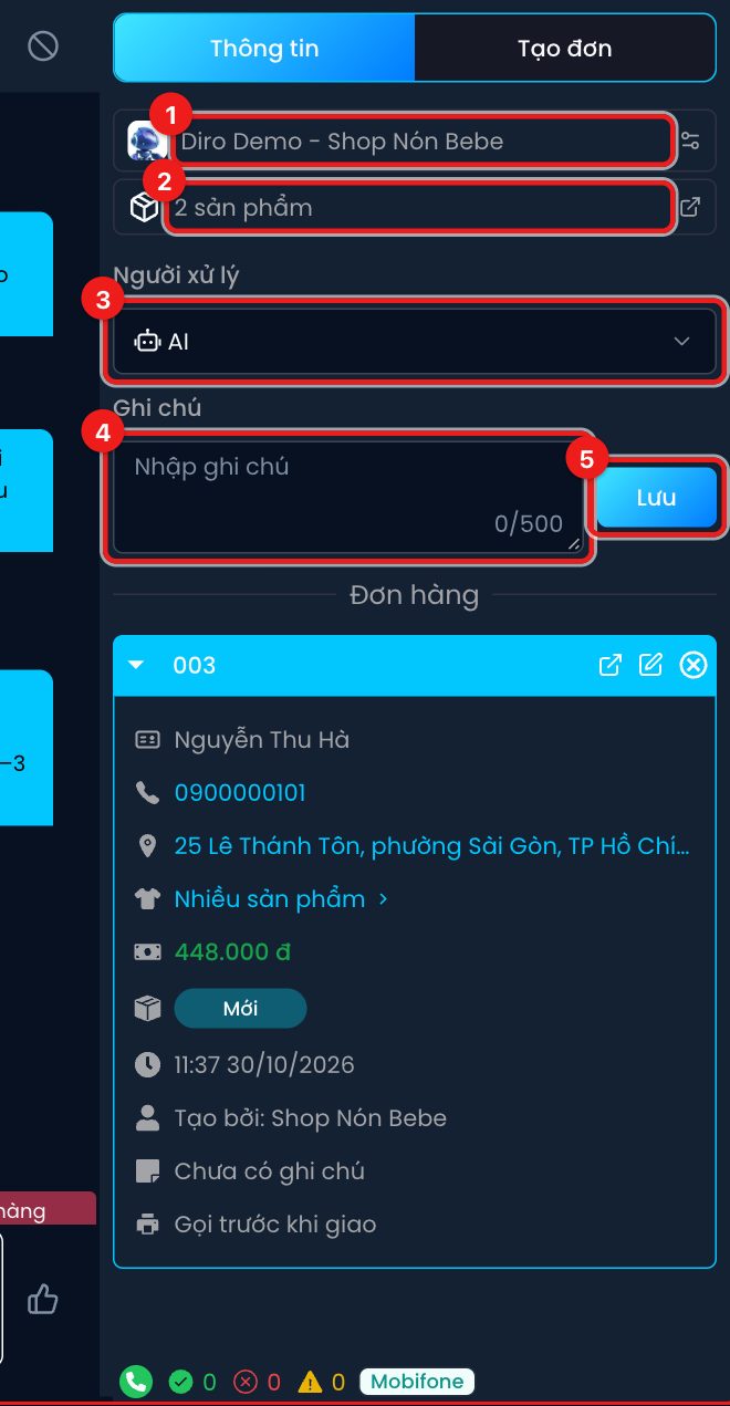 Cột Thông tin