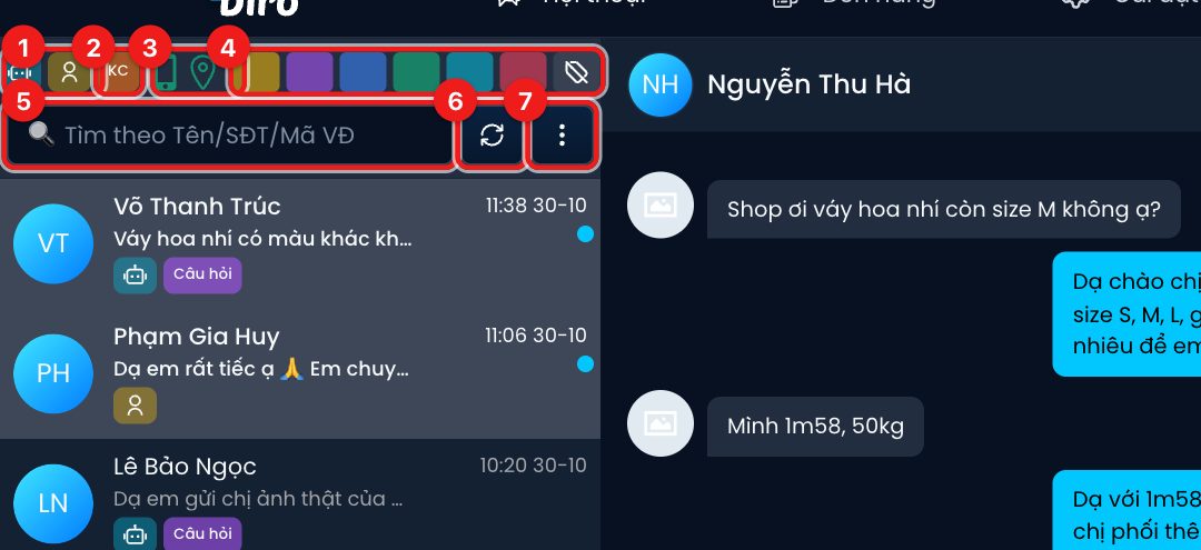 Hàng nút lọc và ô tìm kiếm
