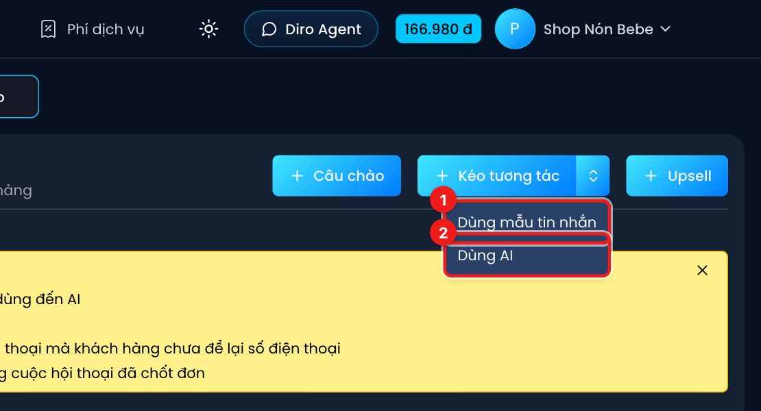 Chọn kiểu kéo tương tác